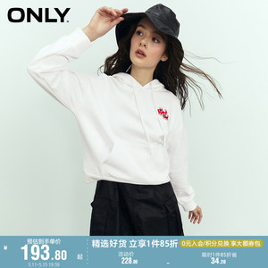 ONLY奥莱夏季新款休闲宽松落肩抽绳连帽套头卫衣女