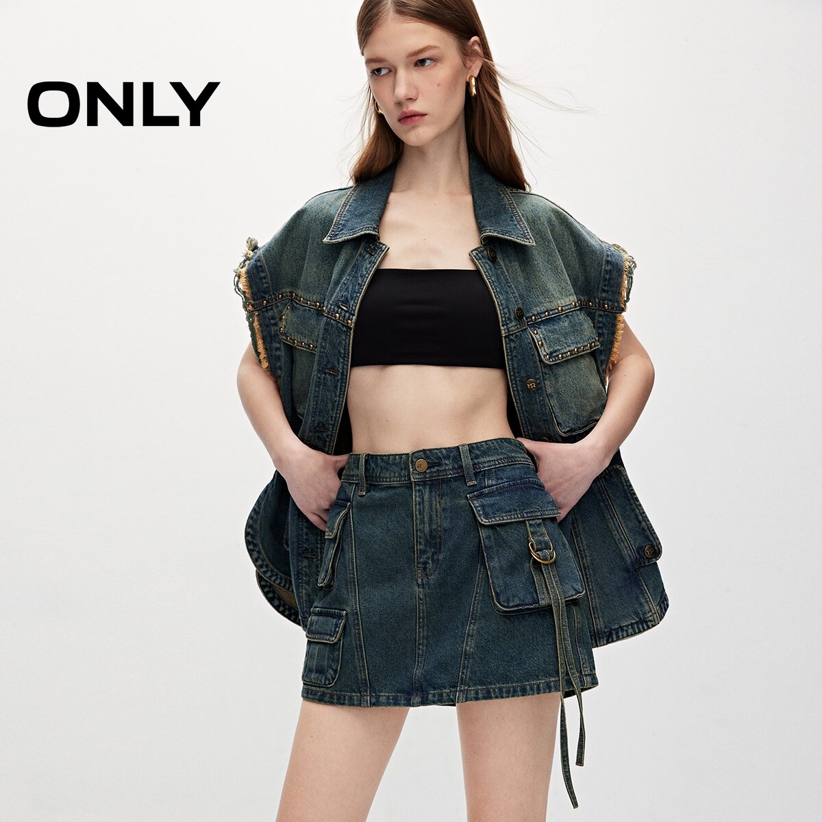 【ONLY奥莱】夏季潮流酷感多口袋牛仔短裙半身裙女