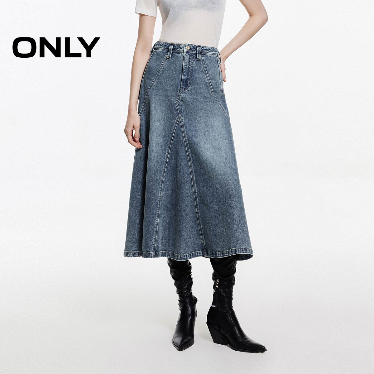 【ONLY奥莱】春夏新款复古水洗鱼尾中长款牛仔裙半身裙女