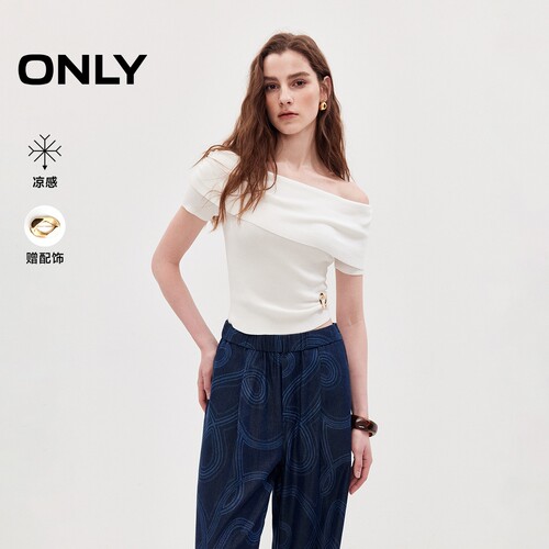ONLY优雅一字领上衣短袖针织衫