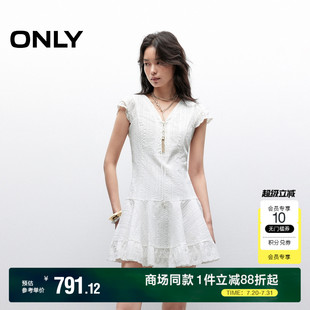 短裙连衣裙女 ONLY2025夏季 新款 甜美风重工刺绣闪片装 饰V领小飞袖