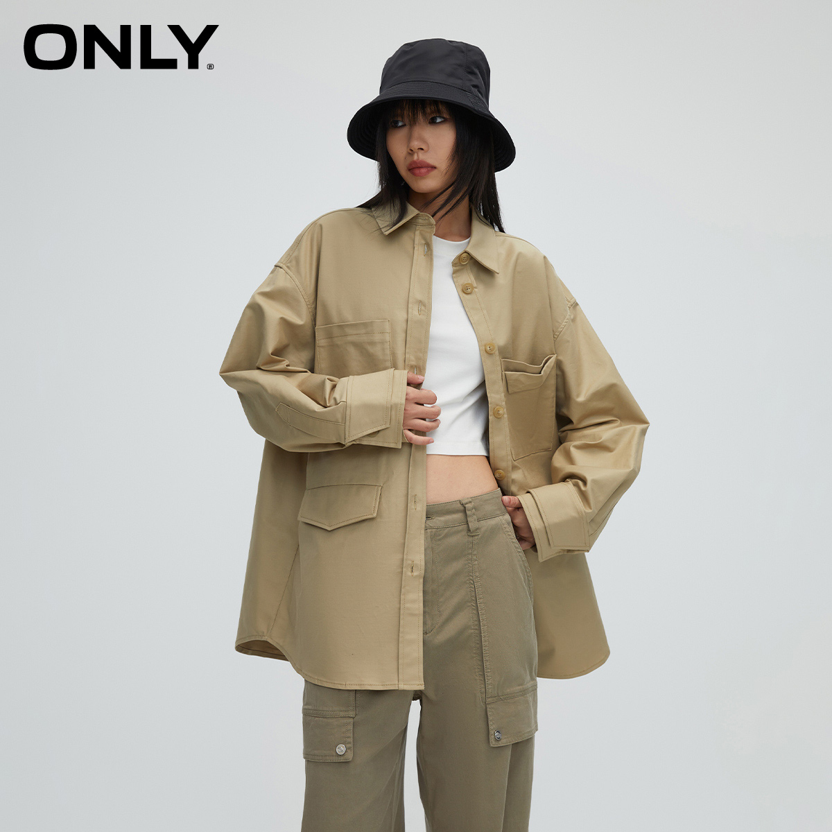 ONLY中长款宽松翻领外套