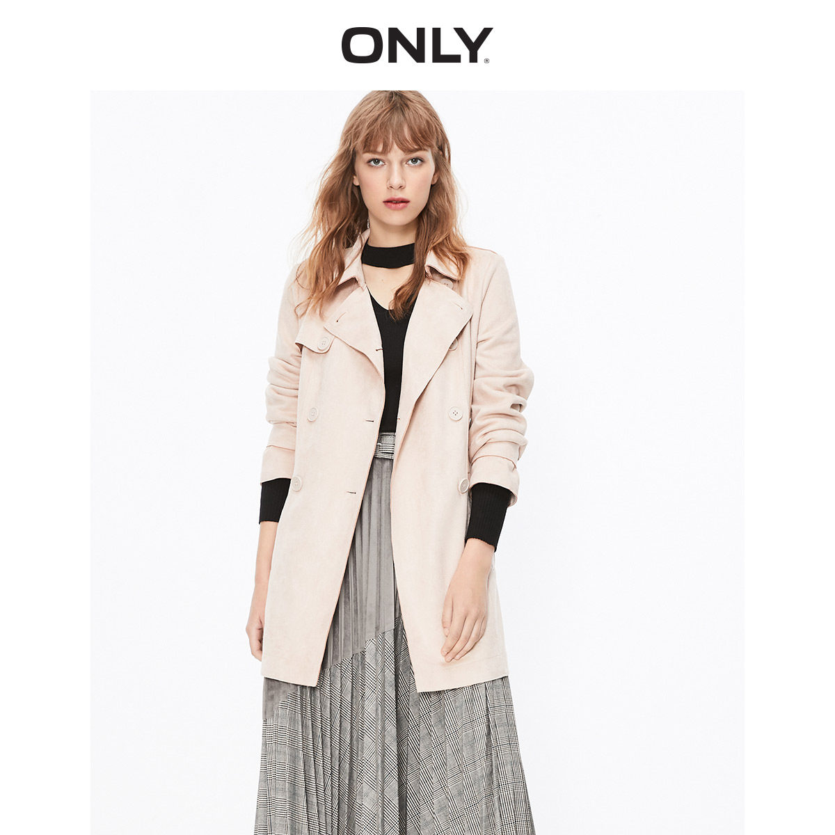 ONLY奥莱清仓秋季新款休闲通勤绒面系带收腰风衣外套女|119336556