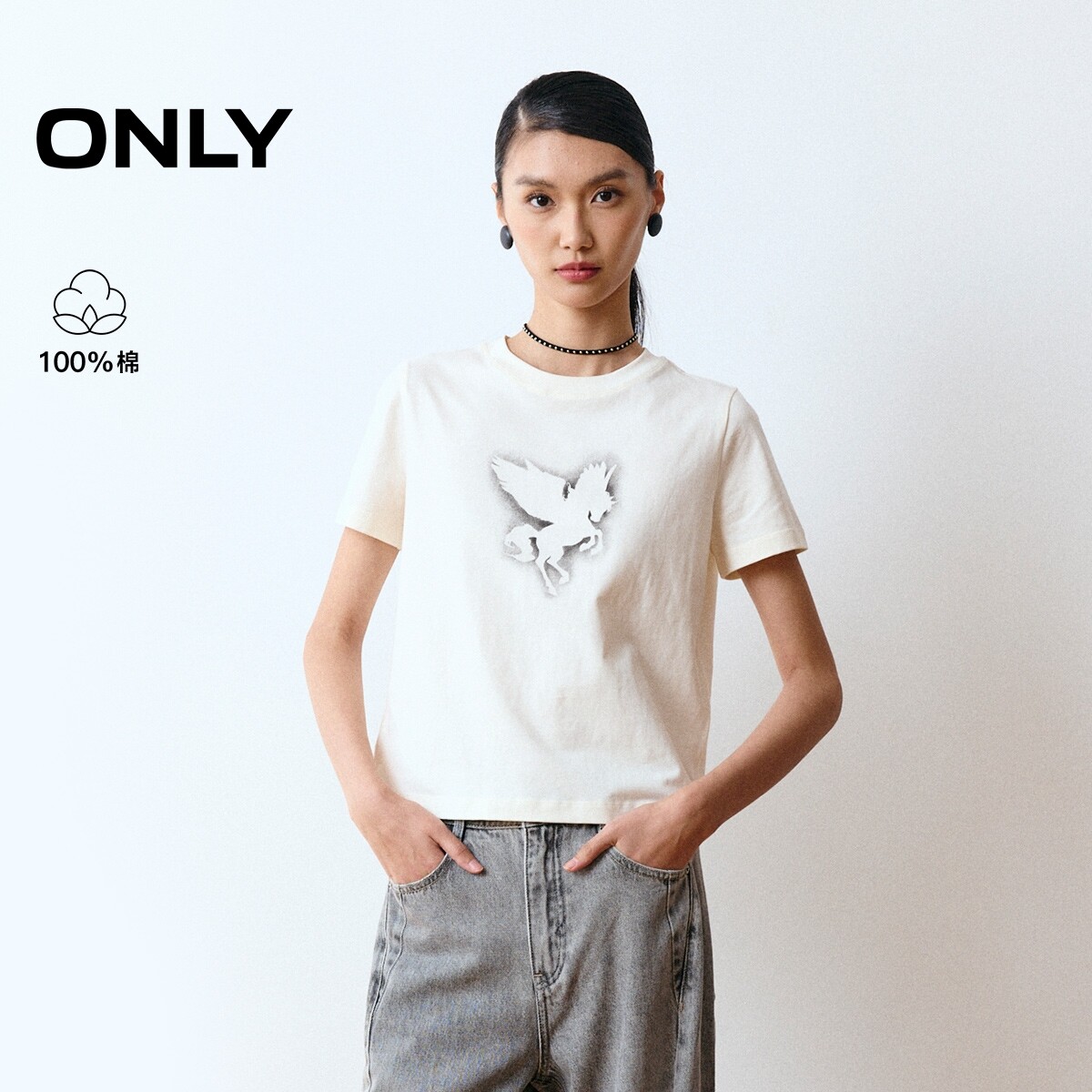 ONLY纯棉梦幻独角兽印花圆领T恤