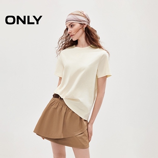 ONLY2026夏季 清新字母不对称上衣立体绣花收褶正肩宽松T恤女 新款