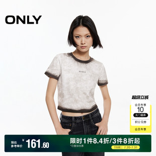 正肩T恤女 ONLY奥莱2025夏季 新款 时尚 潮流扎染印花设计短款