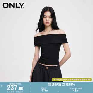 T恤女 短袖 设计感简约一字肩修身 ONLY奥莱时尚