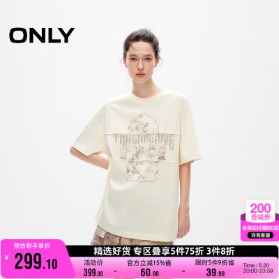 ONLY奥莱夏季新款复古潮流个性拼接宽松圆领印花T恤女