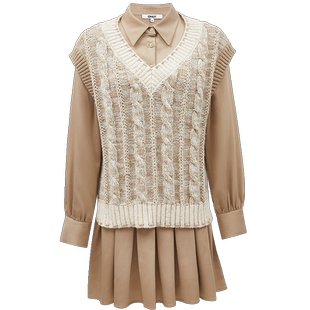 【ONLY奥莱】秋冬气质百搭翻领套装短款百褶裙连衣裙女