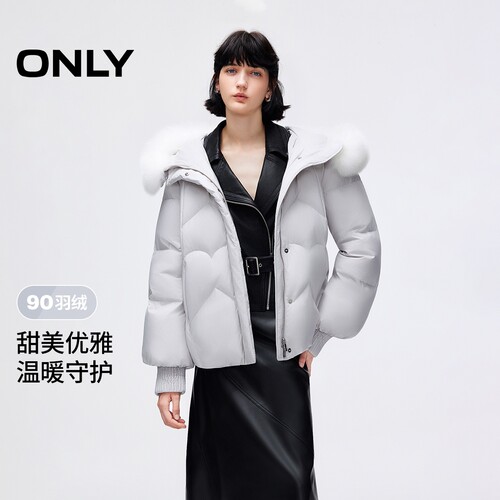 ONLY甜美心形绗缝狐狸毛领羽绒服
