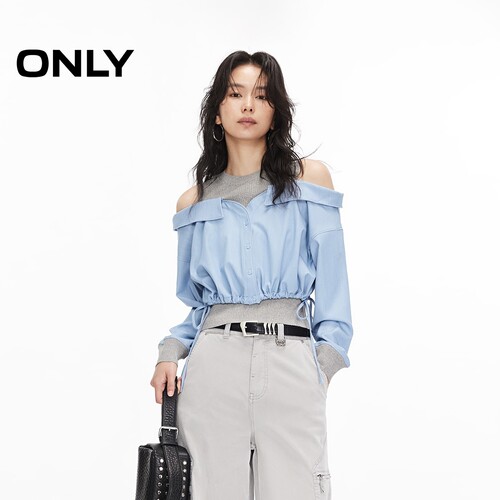 ONLY时髦露肩假两件针织衫