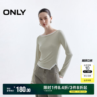 T恤女 ONLY2025夏季 新款 温柔拼色假两件显瘦一字领口修身 正肩长袖