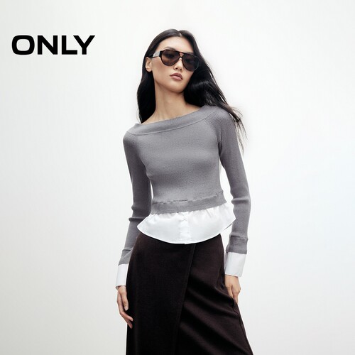 ONLY坑条纹假两件针织衫