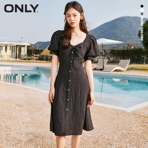 ONLY泡泡袖中长款短袖连衣裙