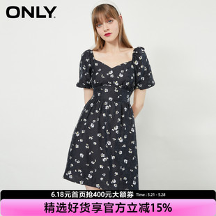 蝴蝶结露背碎花连衣裙女 ONLY奥莱夏季 设计感泡泡袖