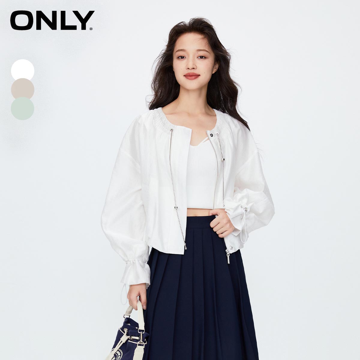 ONLY宽松圆领蝙蝠袖短款外套