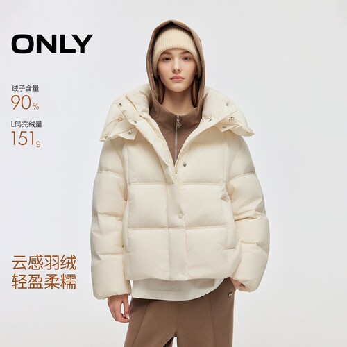 ONLY底摆抽绳90白鸭绒羽绒服