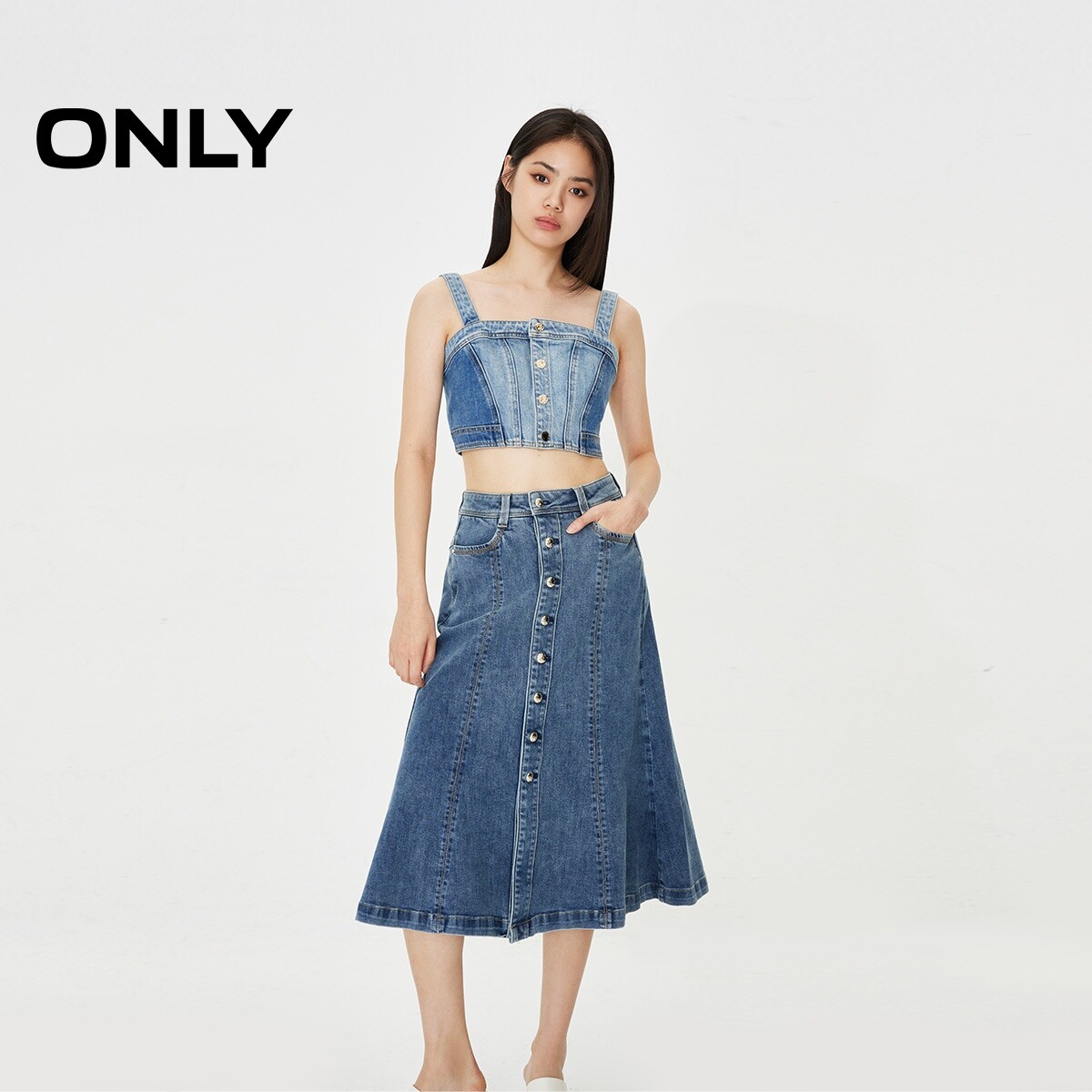 【ONLY奥莱】春夏新款时尚鱼尾高腰显瘦中长款牛仔半身裙女