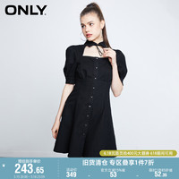 ONLY奥莱时尚镂空领口泡泡袖短款牛仔连衣裙女