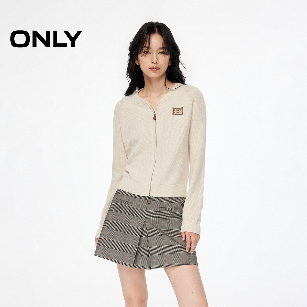 【ONLY奥莱】春夏含羊毛宽松插肩剪裁设计圆领开衫毛衣针织衫女