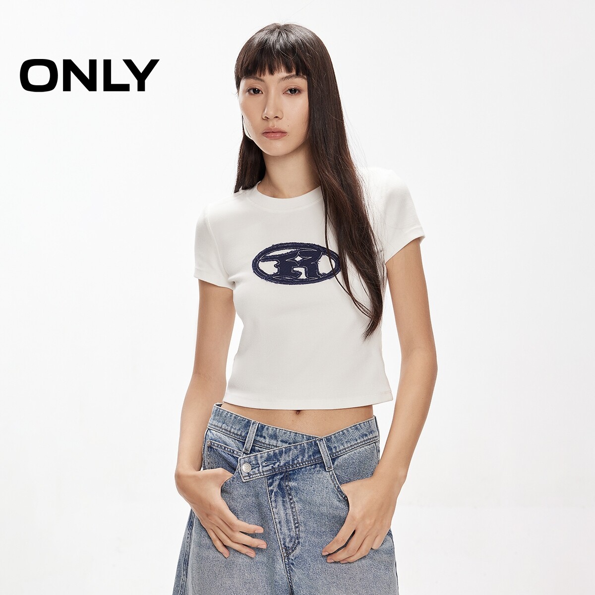 ONLY圆领短款短袖正肩T恤