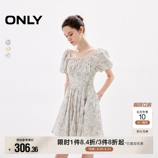 复古方领收腰短裙连衣裙女 ONLY奥莱 夏季 宫廷风法式