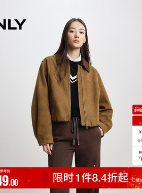 ONLY2025秋季新款质感复古条绒翻领宽松PU夹克外套女|1253PU014