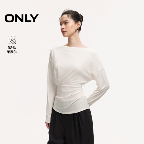 ONLY一字蝙蝠袖纯色长袖T恤上衣