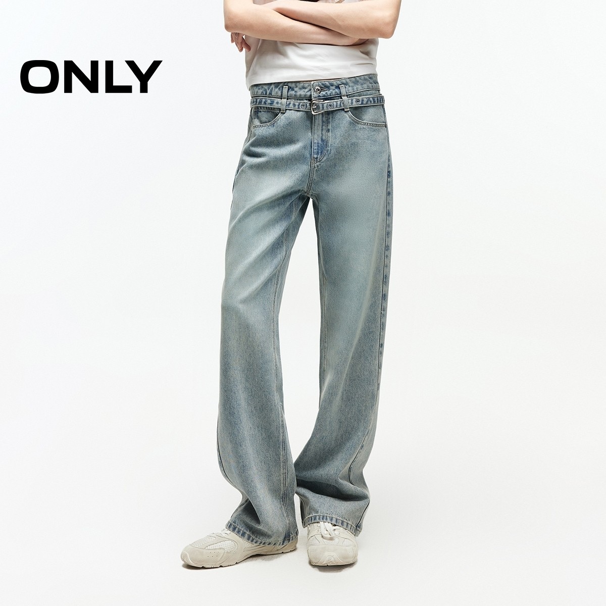 ONLY2025秋冬新款复古水洗休闲风品质腰带高腰直筒裤长裤牛仔裤女,女装/女士精品,牛仔裤,淘宝优惠券,粉丝福利购,淘宝优惠卷