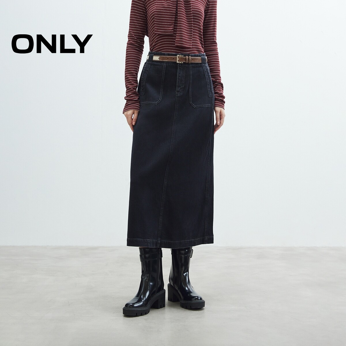 【ONLY奥莱】春夏新款复古水洗高腰A字伞裙牛仔半身裙女