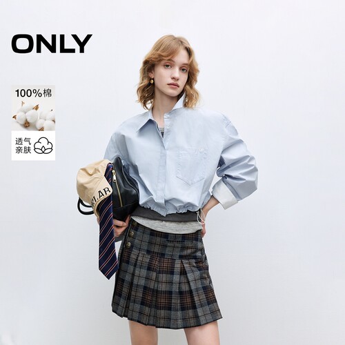 ONLY纯棉宽松短款翻领外套
