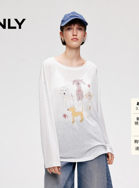 ONLY2026春季新款轻薄萌宠印花oversize版型柔软舒适长袖T恤女