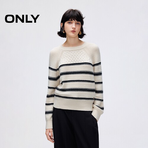 ONLY法式条纹慵懒插肩毛衣针织衫