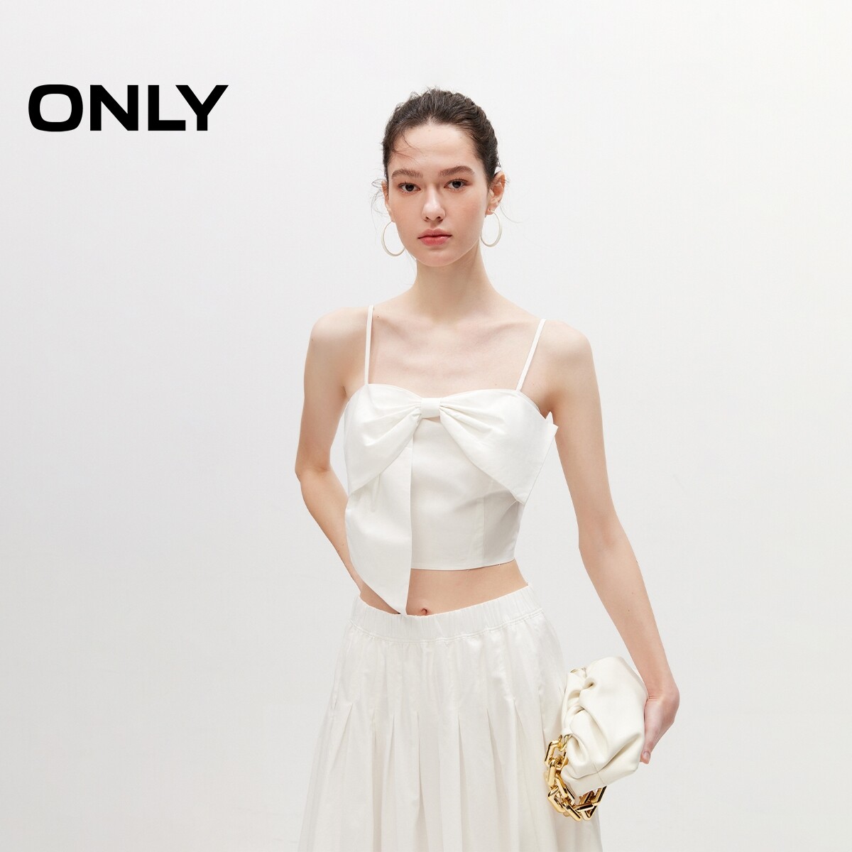 ONLY奥莱夏季时尚设计感蝴蝶结短款吊带雪纺衫女