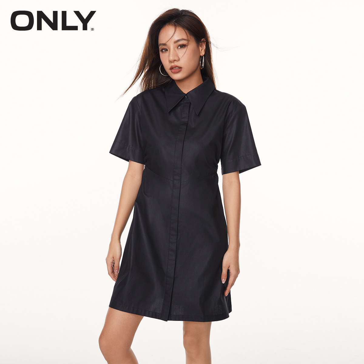 【ONLY奥莱】春夏新款时尚通勤风短款短袖收腰衬衫连衣裙女