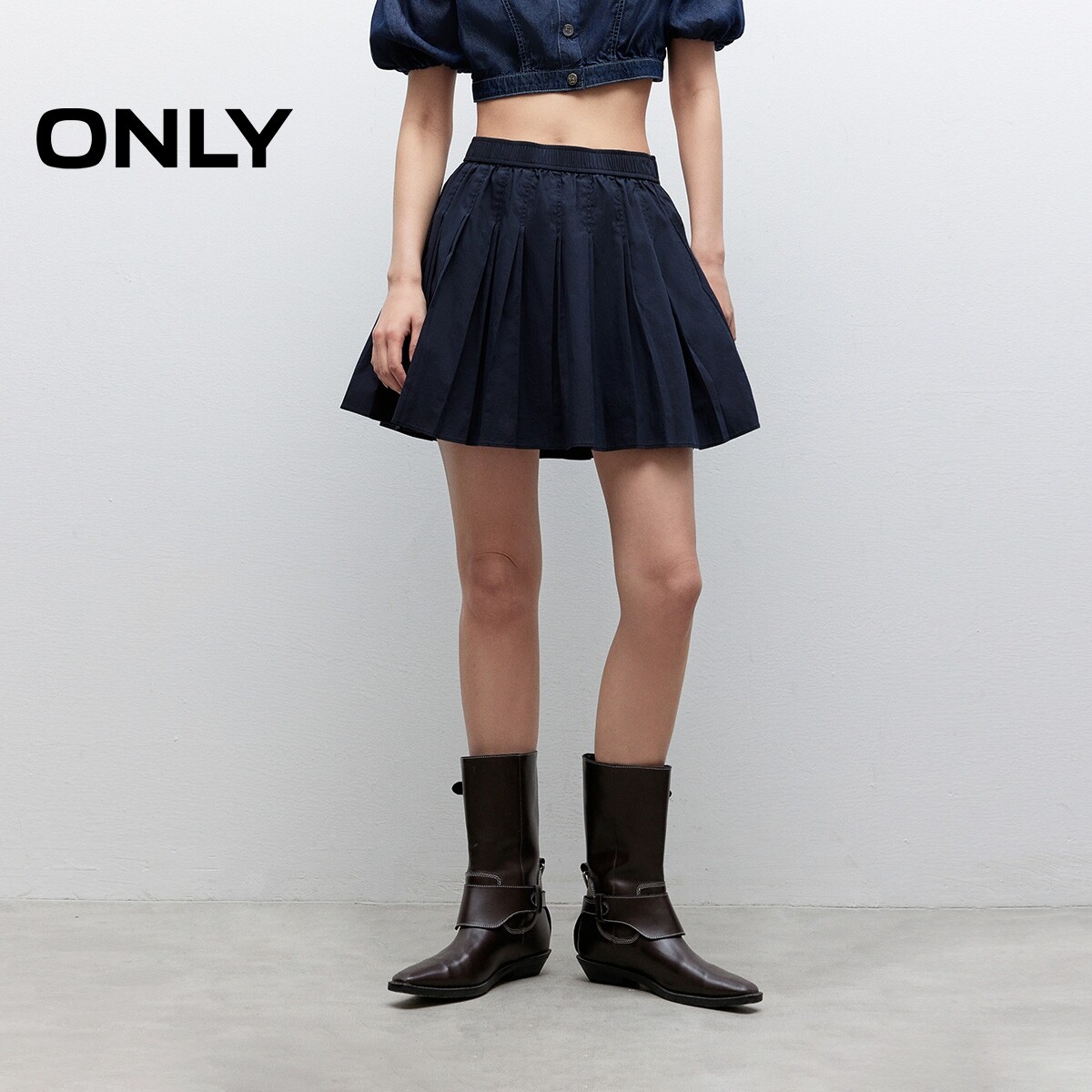 【ONLY奥莱】春夏款松紧腰头显瘦减龄百搭A字短裙百褶裙半身裙女