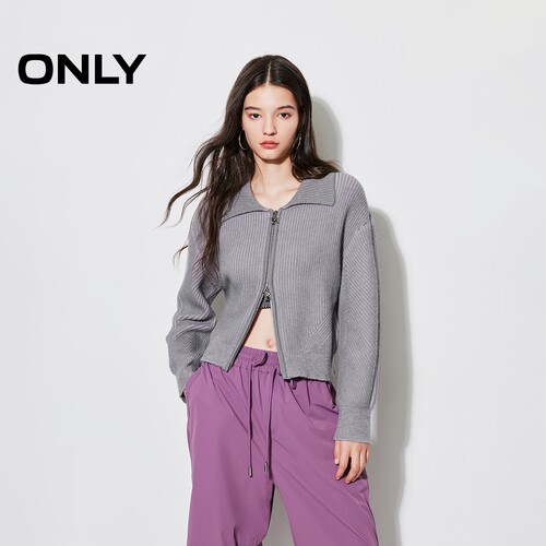 ONLY翻领长袖落肩开衫针织衫