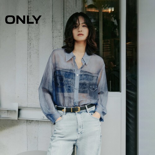 ONLY宽松印花长袖翻领衬衫