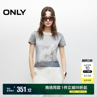 ONLY2025夏季 T恤女 新款 甜美舒适梦幻印花动物图案合体正肩短袖