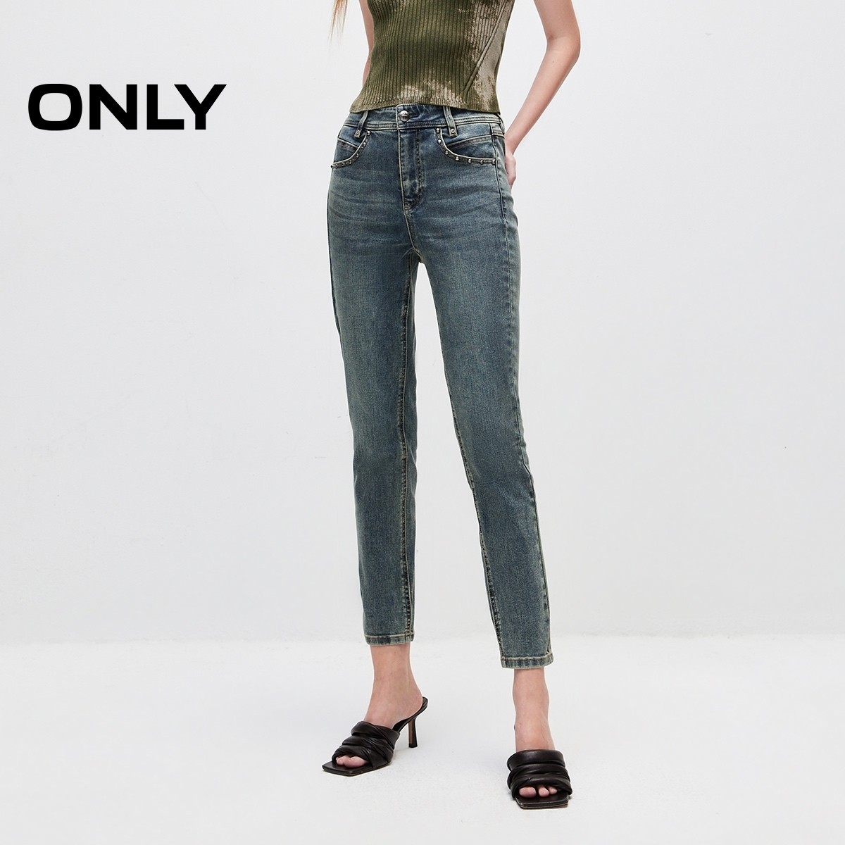 【ONLY奥莱】春夏时尚百搭高腰紧身长裤铅笔裤牛仔裤女