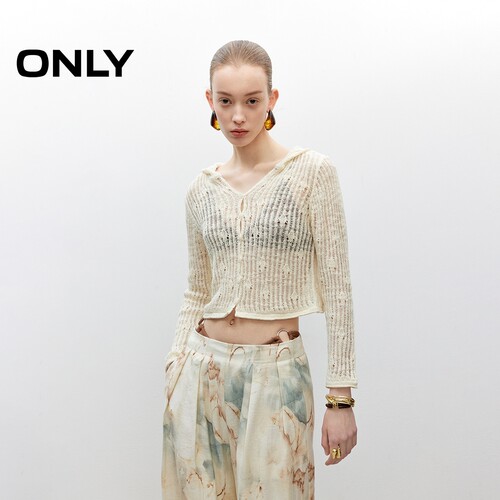 ONLY透气网眼连帽开衫针织衫