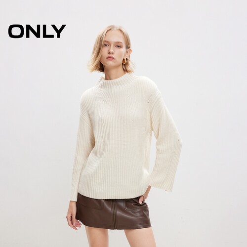 ONLY休闲慵懒落肩半高领针织衫