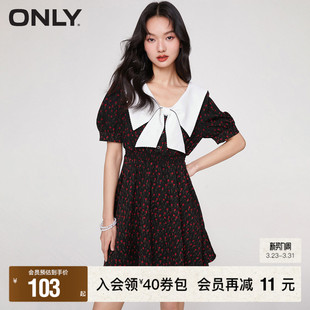 百搭印花翻领收腰短款 时尚 春夏新款 连衣裙女 ONLY奥莱