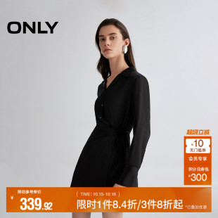 裙短裙连衣裙女 翻领不对称舒适亲肤纯色系带衬衫 ONLY2025夏季 新款