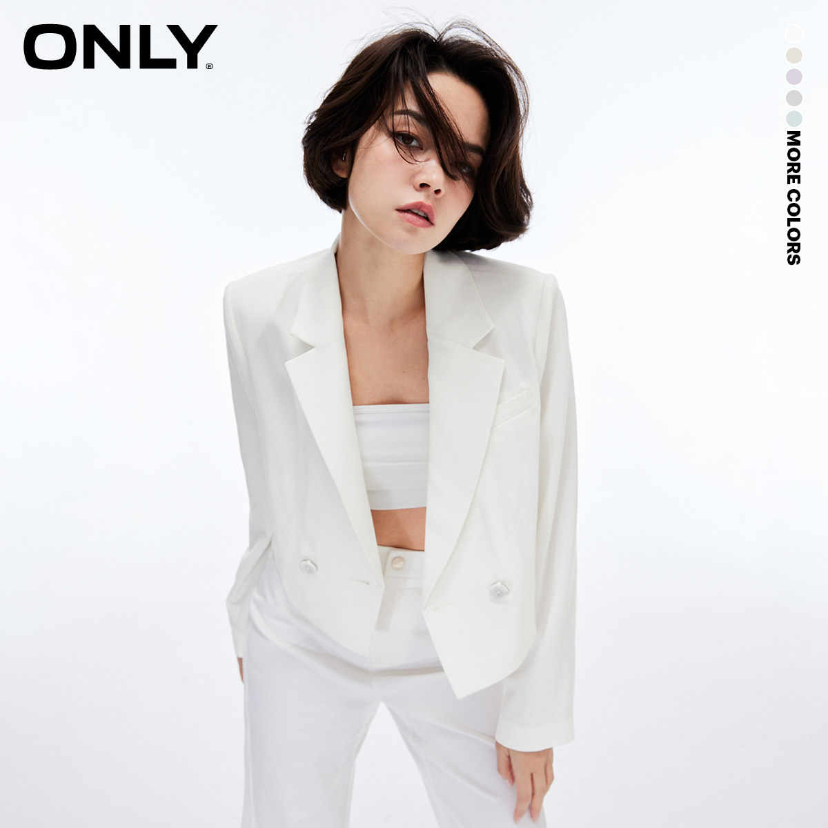 ONLY纯色直筒长袖短款西服