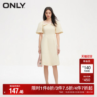 ONLY奥莱 方领纯色中长款 夏季 灯笼袖 连衣裙女 时尚