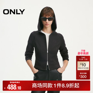 ONLY2026春季 显瘦弧线剪裁双头拉链收腰插肩剪裁连帽卫衣女 新款