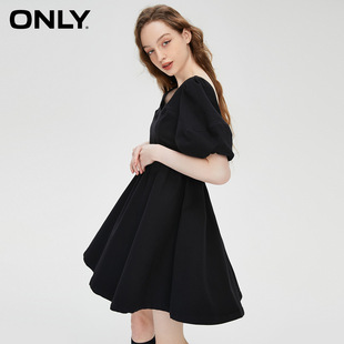 新款 春季 ONLY奥莱 连衣裙女 潮流方领泡泡袖 A字短款 时尚