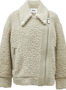 ONLY拉链拼皮设计宽松棉服外套