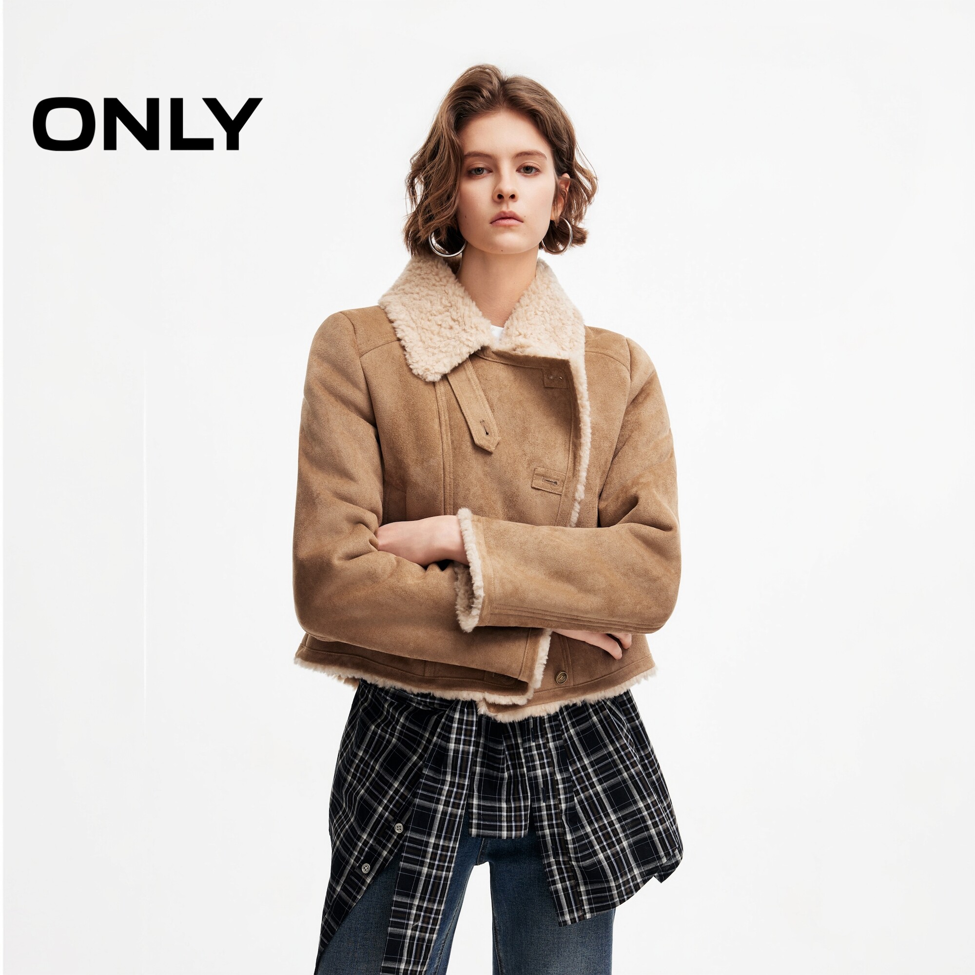 ONLY内里拼接斜插大口袋棉服外套